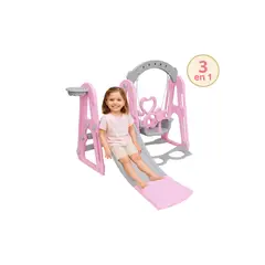 GENERICO - Tobogán 3en1Infantil Rosa + Columpio + Aro de Básquet Seguro