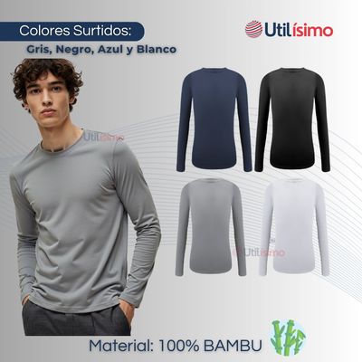 Imagen 2 del producto Pack 3 Camiseta Cuello Redondo Bambú Manga Larga Juvenil Polera Colores Surtidos