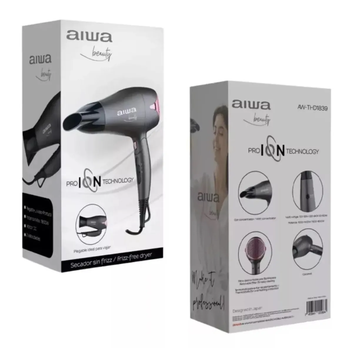 AIWA - Secador De Pelo Cabello 1800W 2N 2V Gris Aw-thd1839 Aiwa