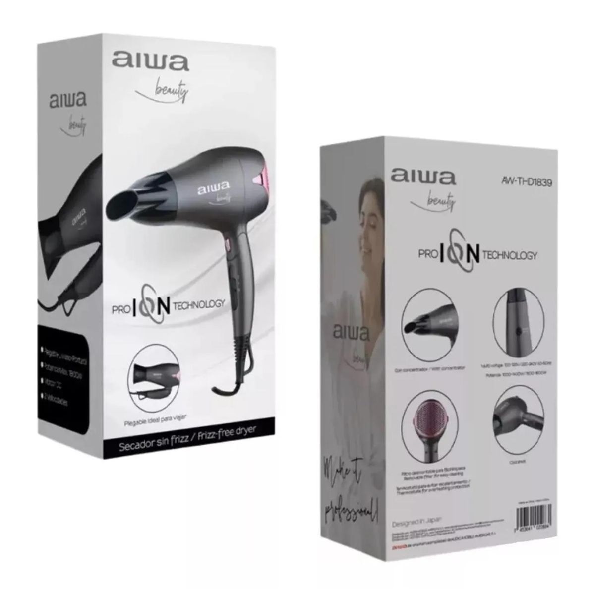 AIWA - Secador De Pelo Cabello 1800W 2N 2V Gris Aw-thd1839 Aiwa