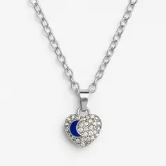 GENERICO - Collar de Plata con Dije Corazón y Luna en Cristales Azules Elegancia que Inspira