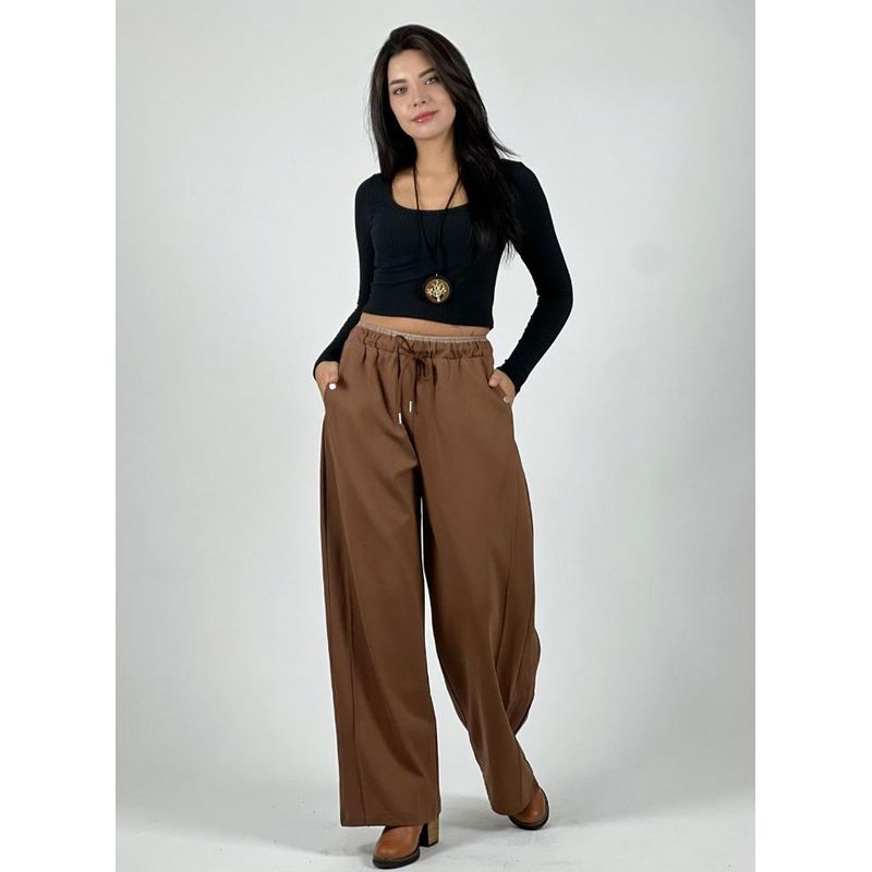 ENIGMATICA BOUTIQUE - Pantalón de Algodón Doble Pretina Negro