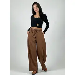 ENIGMATICA BOUTIQUE - Pantalón de Algodón Doble Pretina Negro
