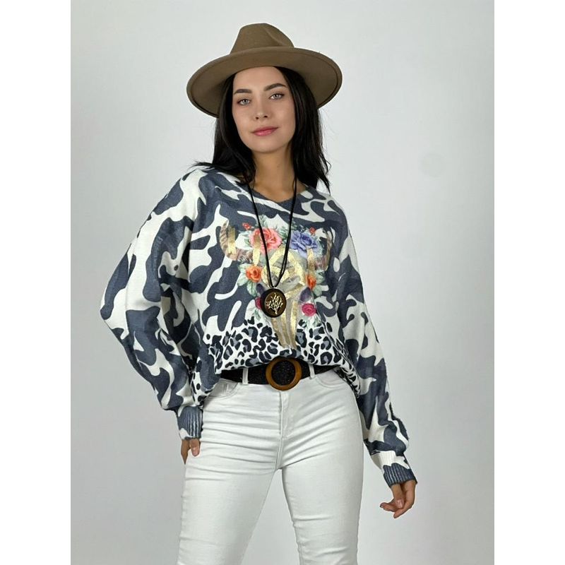 ENIGMATICA BOUTIQUE - Sweater Cashmere Print Café