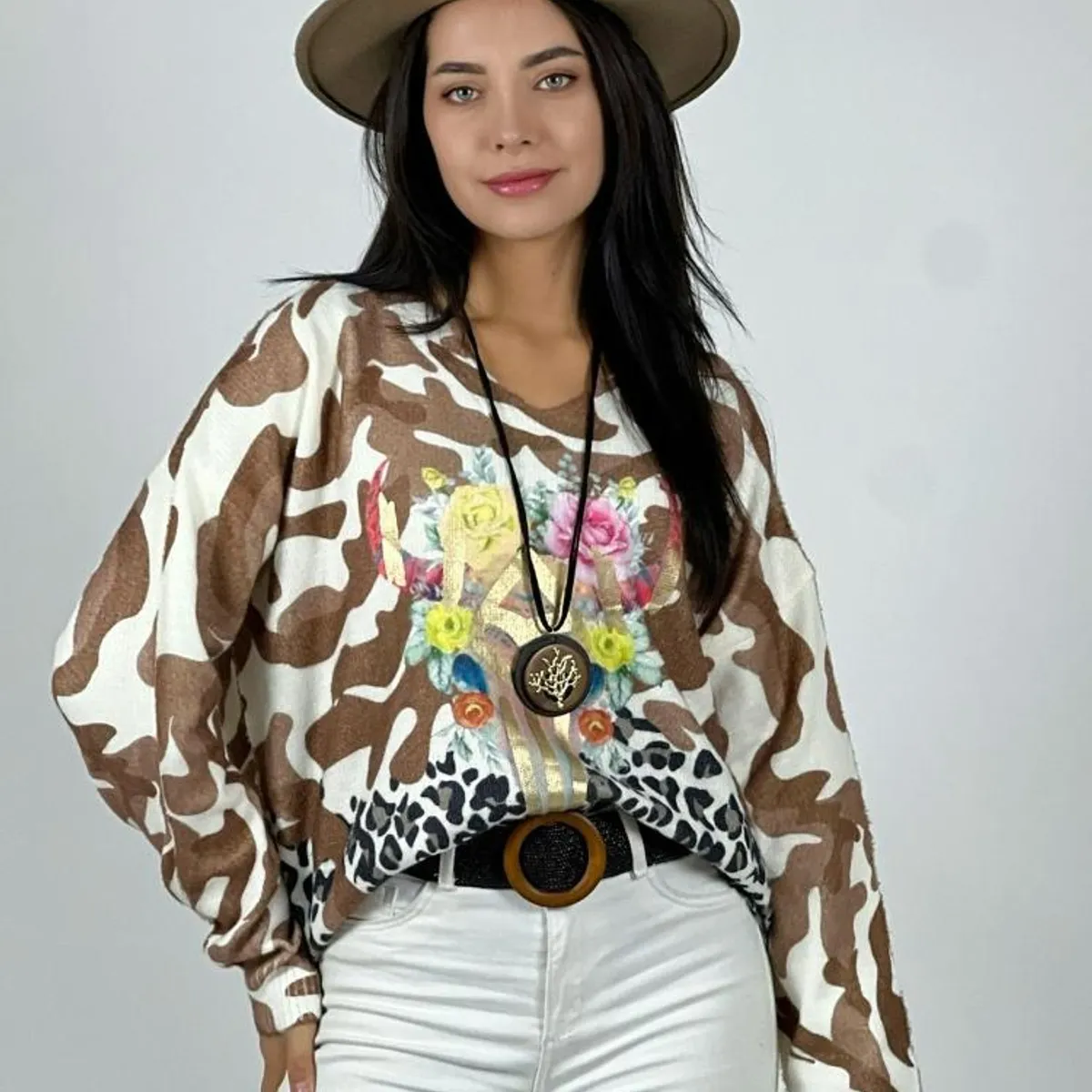 ENIGMATICA BOUTIQUE - Sweater Cashmere Print Café