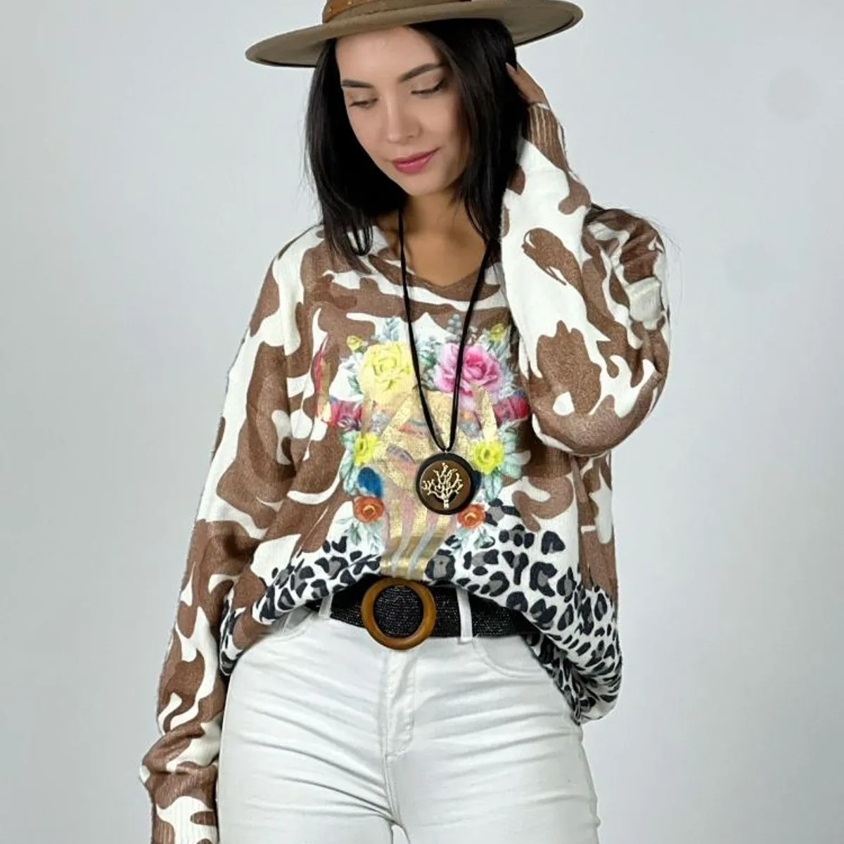 ENIGMATICA BOUTIQUE - Sweater Cashmere Print Café