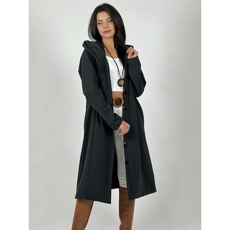 ENIGMATICA BOUTIQUE - Abrigo Estilo Italiano con Capucha Gris Oscuro