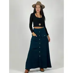 ENIGMATICA BOUTIQUE - Falda Lanilla Spandex Petróleo