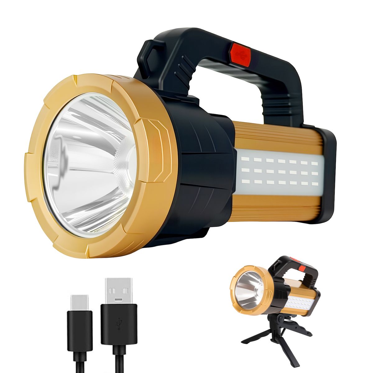 ROHE - Linterna Foco Largo Alcance Recargable Usb con Trípode