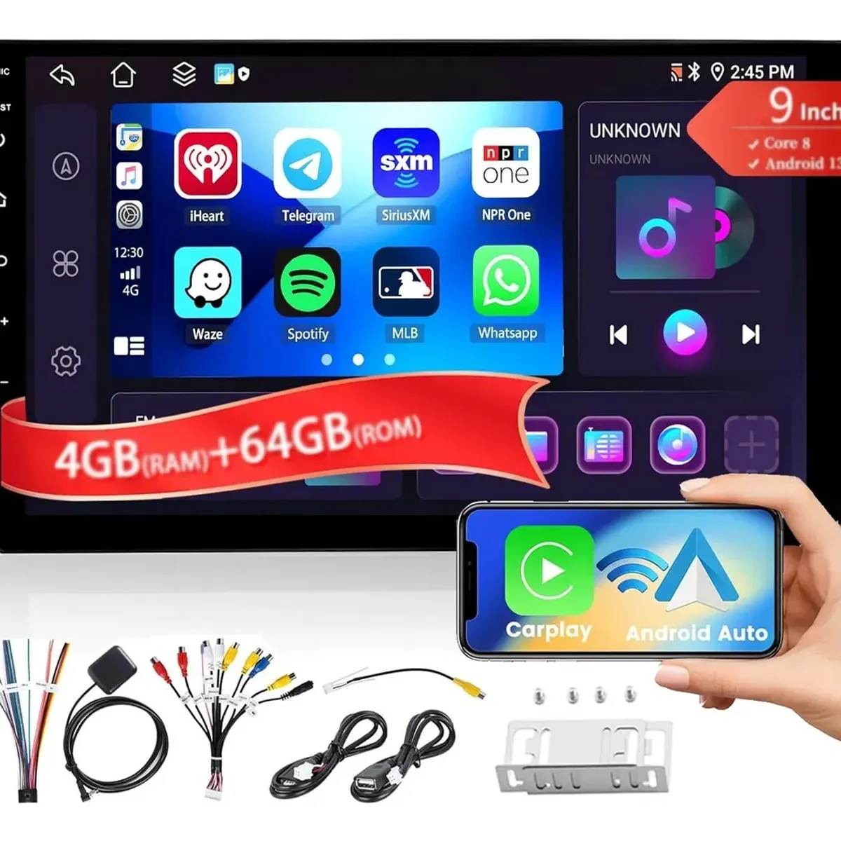 KUANGYE - Radio 9 Con Carplay Android Auto Qled 4gb 64gb Inalámbrico