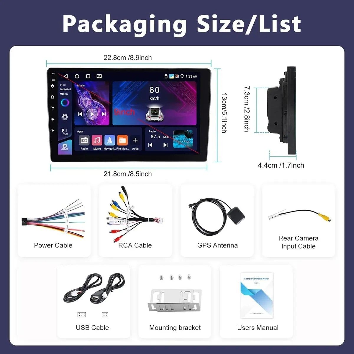 KUANGYE - Radio Con Carplay Android Auto Qled 4gb 64gb Inalámbrico