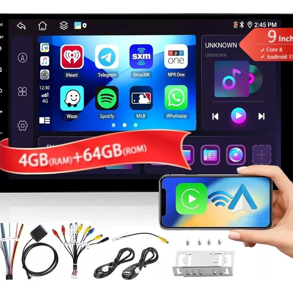 KUANGYE - Radio Auto Android Qled De 9 Con 4gb Ram 64gb Rom Carplay