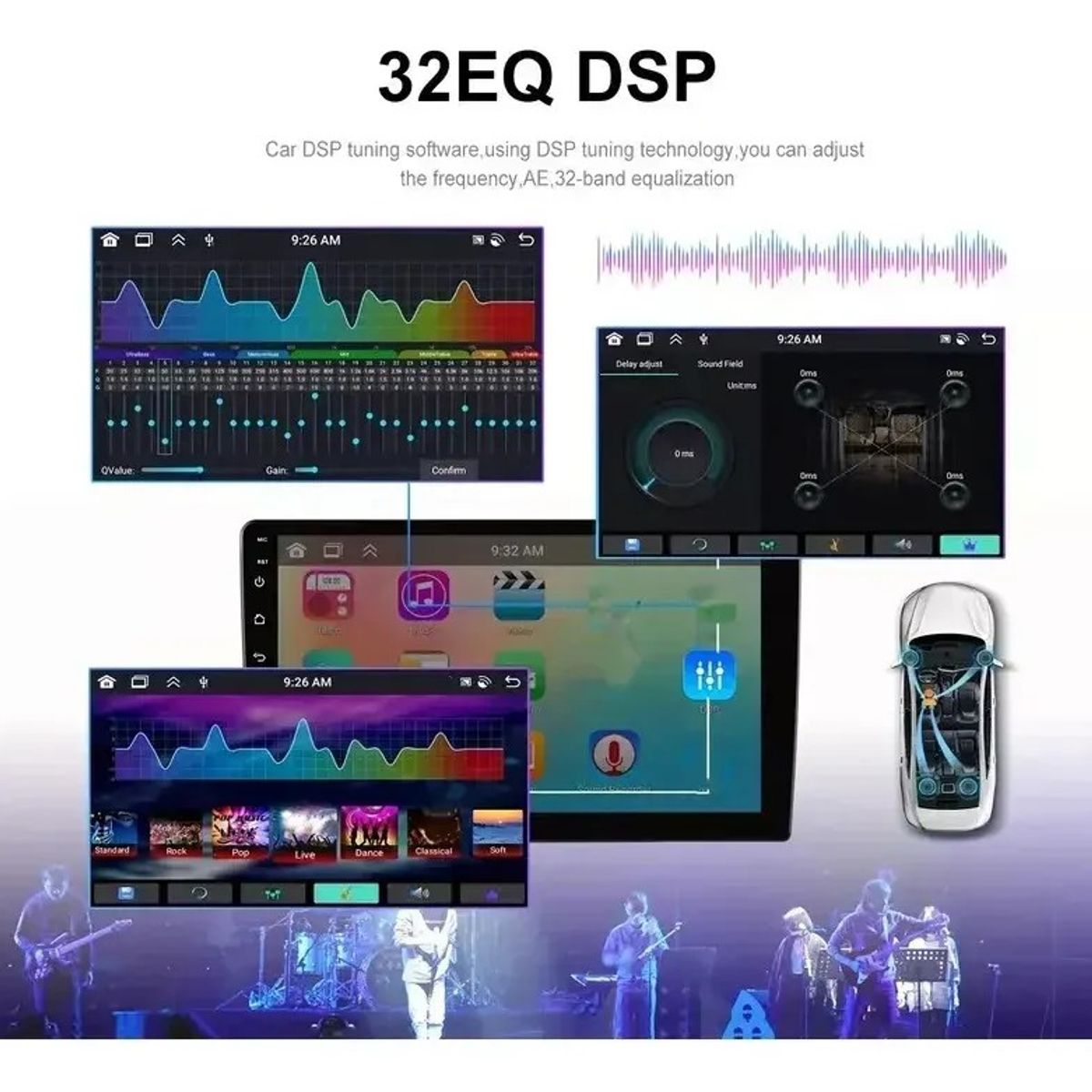 KUANGYE - Radio Auto Android Qled De 9 Con 4gb Ram 64gb Rom Carplay