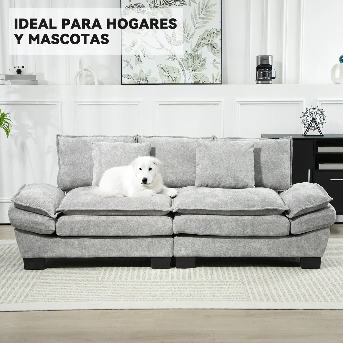 ELEMENT DESIGN - Sofá 3 Cuerpos Mariana en Chenille Gris - 225x82x80 cm