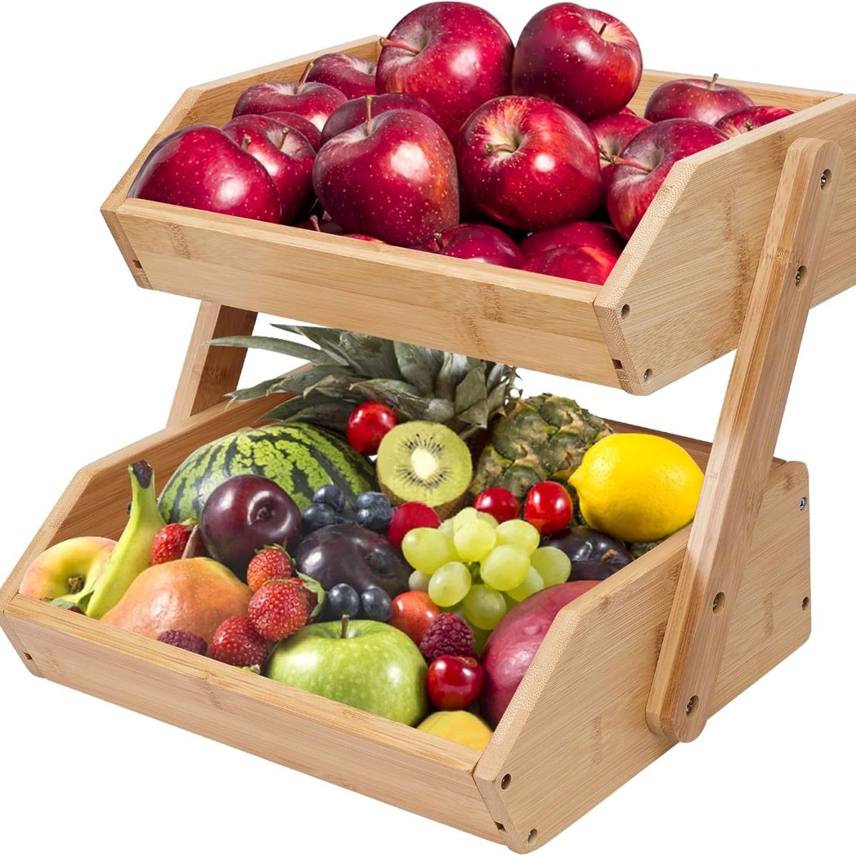 NEWTREE - Frutero De Mesa Cesta 2 Niveles Organizador Madera Bambu