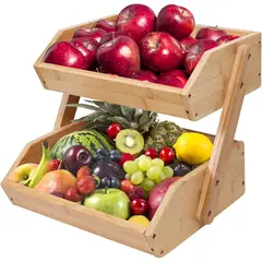 NEWTREE - Frutero De Mesa Cesta 2 Niveles Organizador Madera Bambu