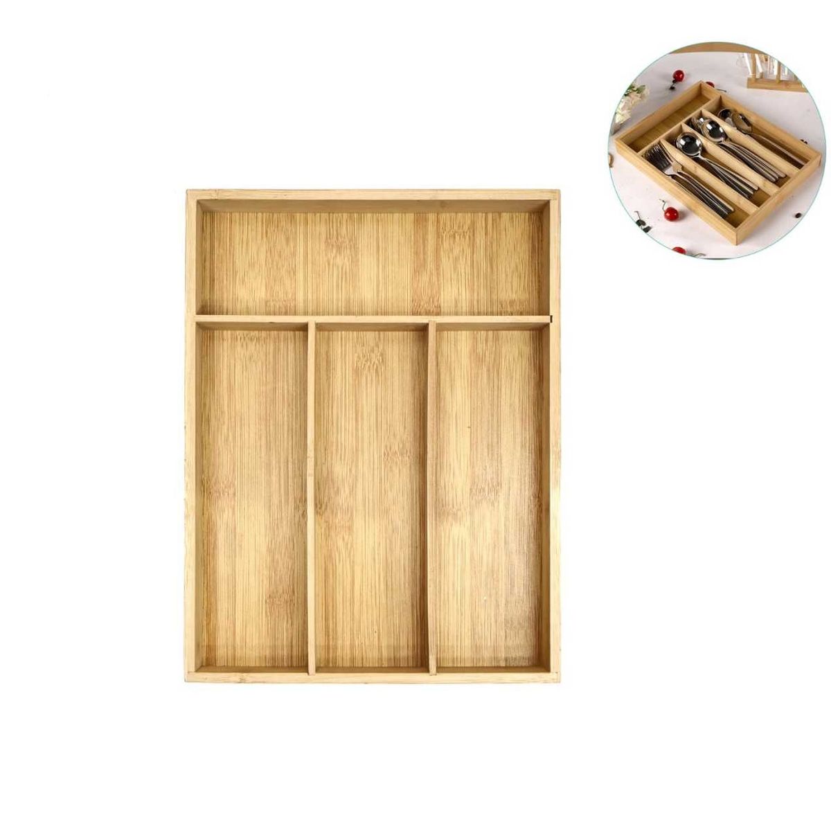 NEWTREE - Organizador Cubiertos Bambu 3 Divisiones Porta Cubierto