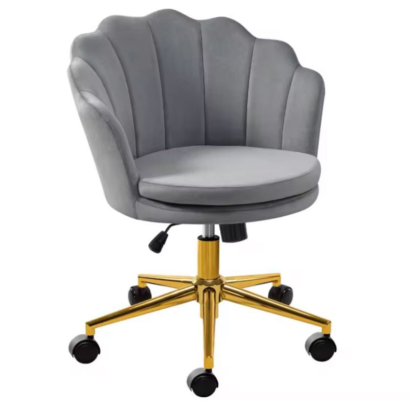 HABITA2 CHILE - Silla Escritorio Ostra Felpa Gris Pedestal Dorado