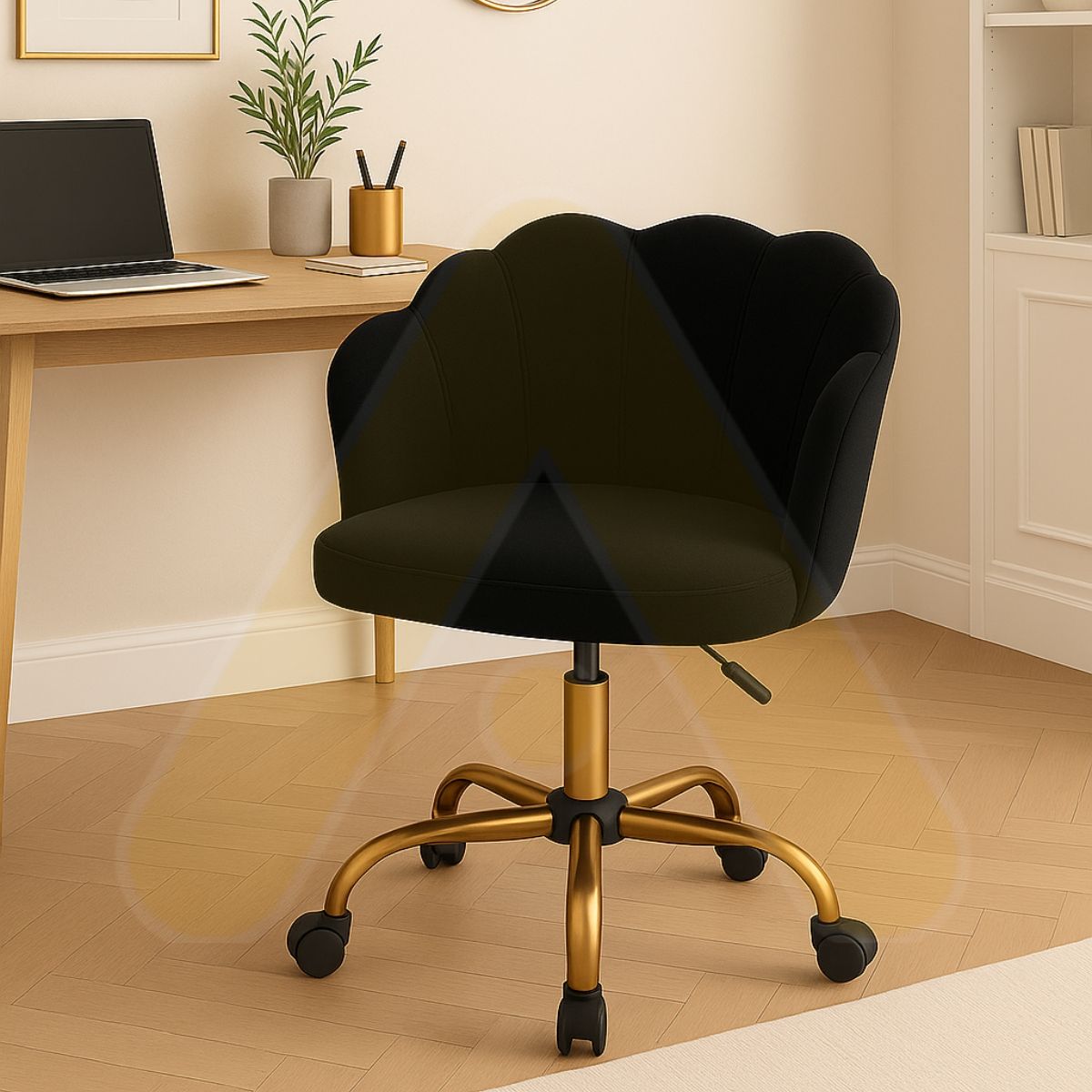 HABITA2 CHILE - Silla Escritorio Ostra Felpa Negro Pedestal Dorado