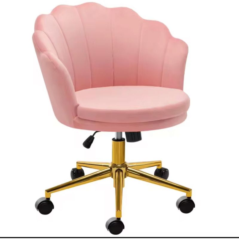 HABITA2 CHILE - Silla Escritorio Ostra Felpa Rosado Pedestal Dorado