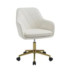 GENERICO - Silla Escritorio Lux Felpa Beige Pedestal Dorado