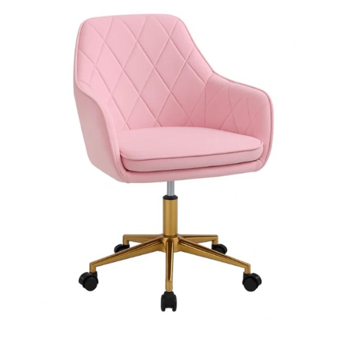HABITA2 CHILE - Silla Escritorio Lux Felpa Rosado Pedestal Dorado