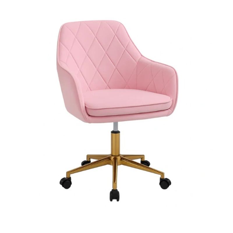 GENERICO - Silla Escritorio Lux Felpa Rosado Pedestal Dorado