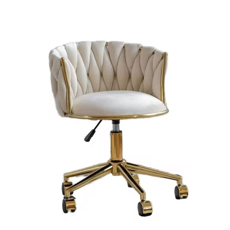 GENERICO - Silla Escritorio Queen Felpa Beige Pedestal Dorado