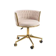 HABITA2 CHILE - Silla Escritorio Queen Felpa Beige Pedestal Dorado