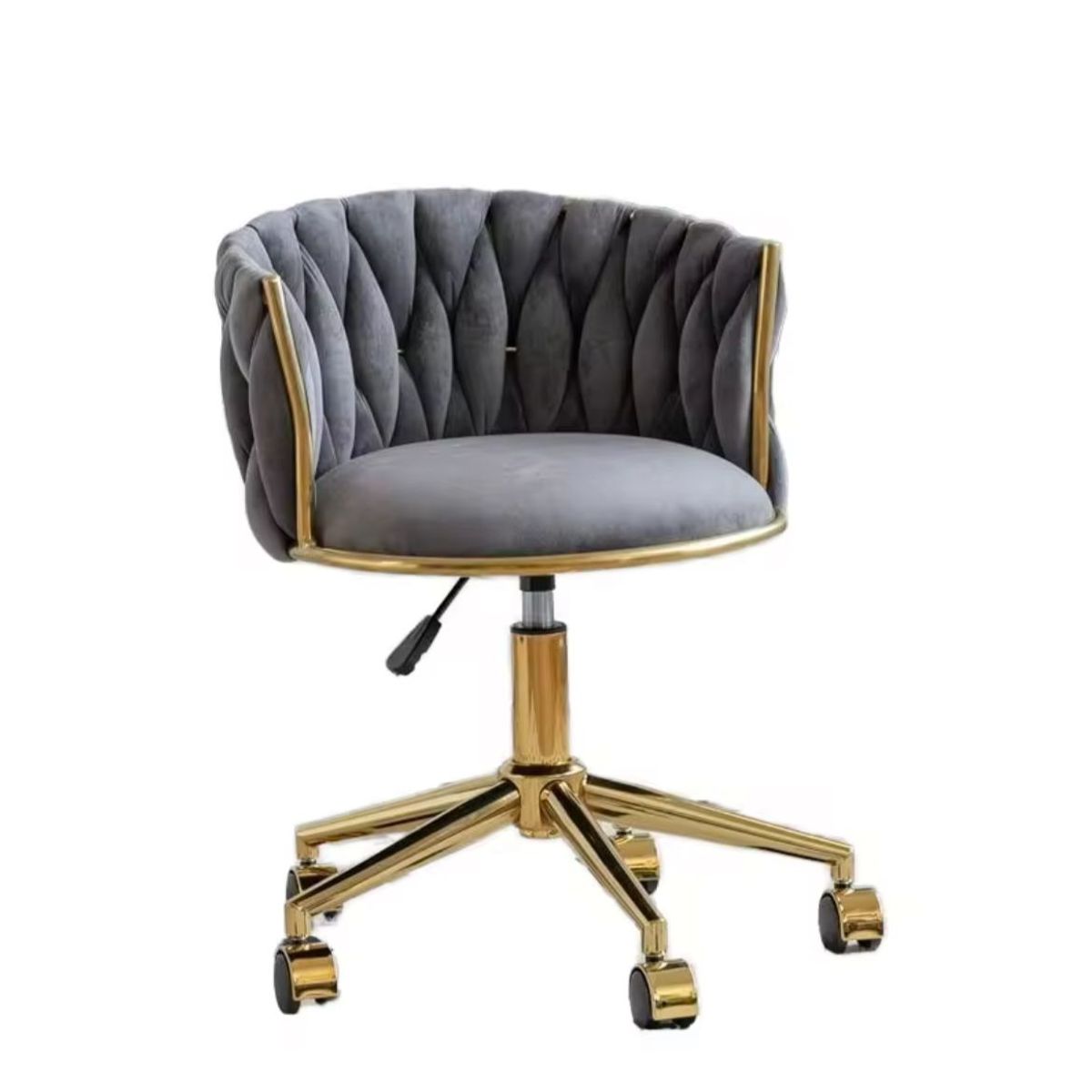 HABITA2 CHILE - Silla Escritorio Queen Felpa Gris Pedestal Dorado