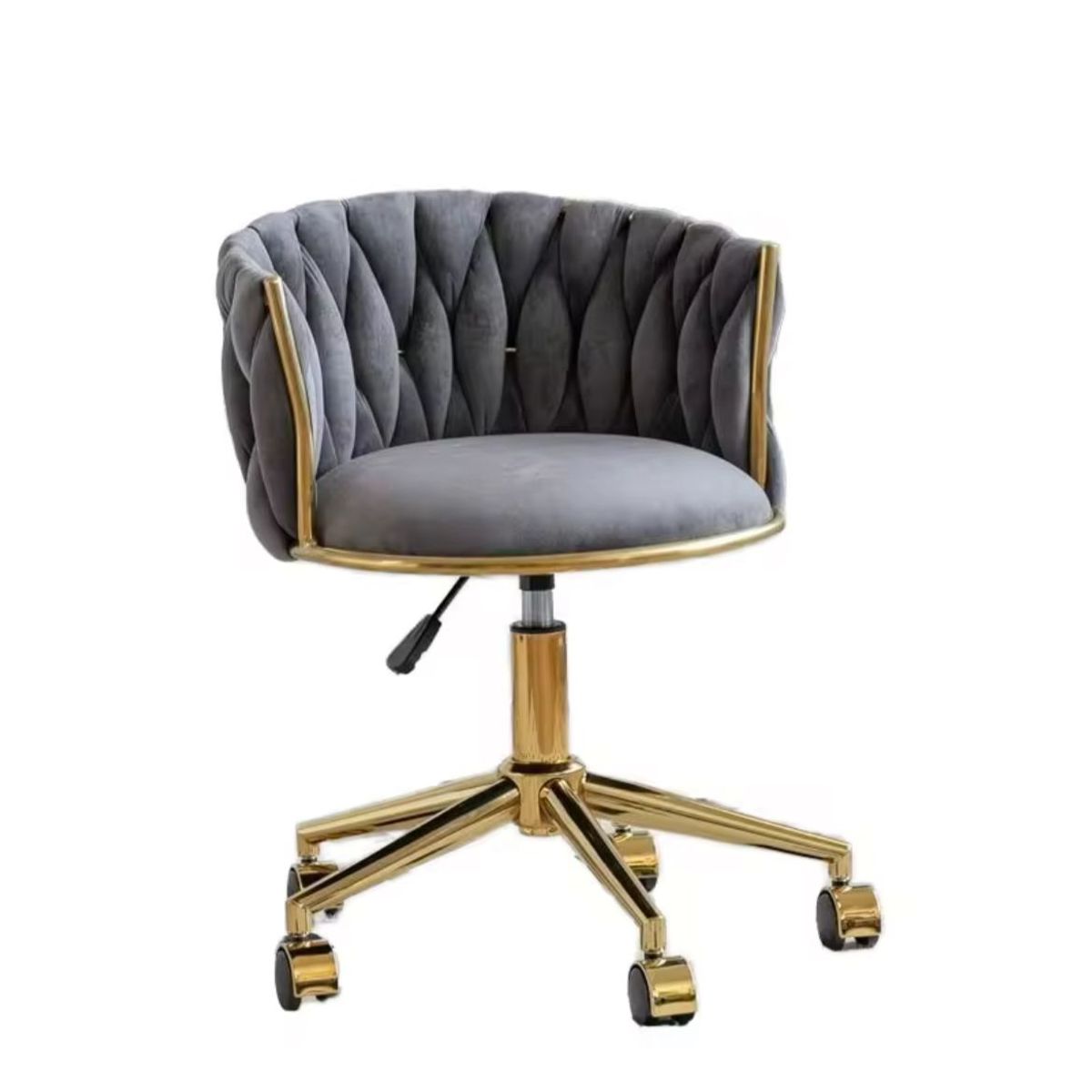 HABITA2 CHILE - Silla Escritorio Queen Felpa Gris Pedestal Dorado