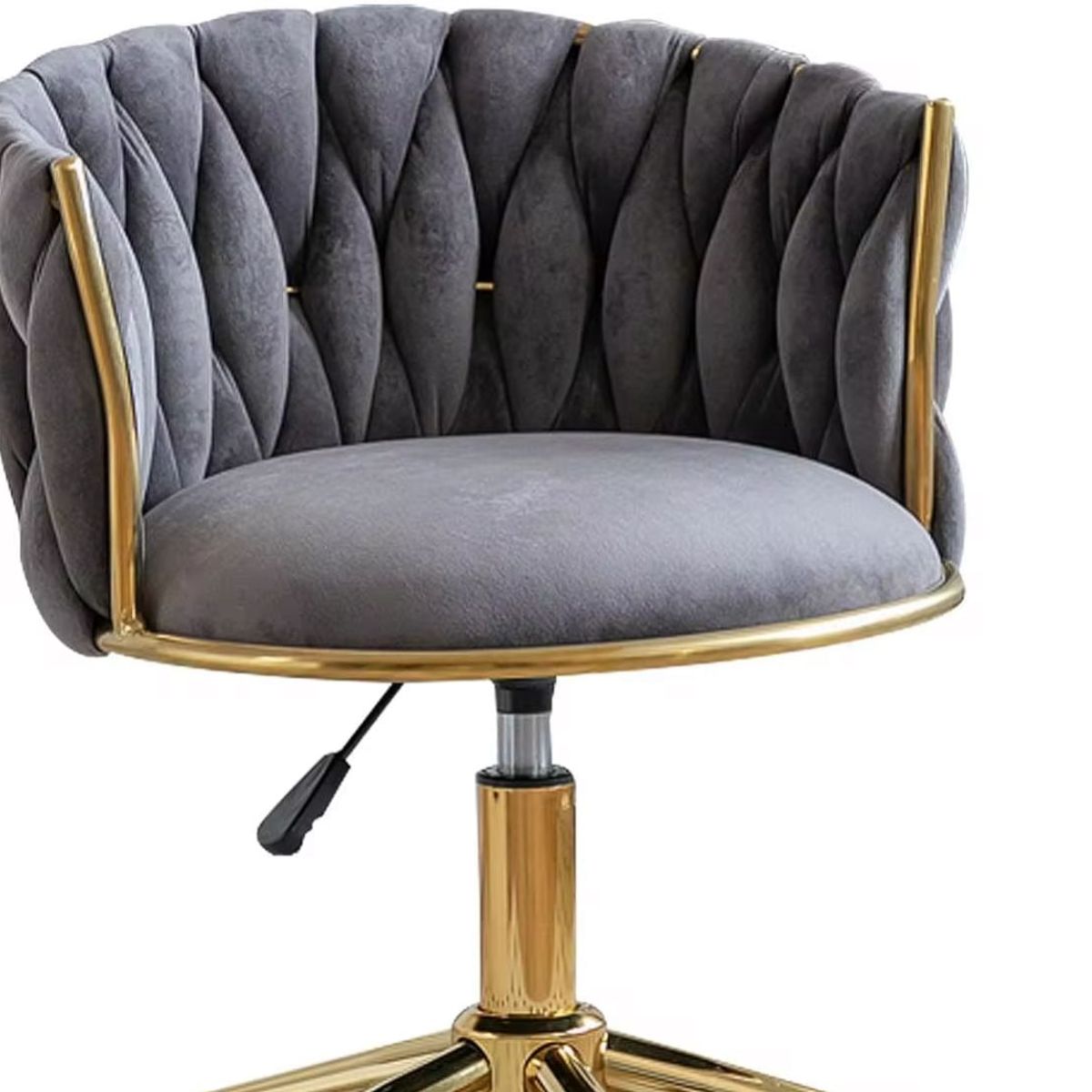 HABITA2 CHILE - Silla Escritorio Queen Felpa Gris Pedestal Dorado