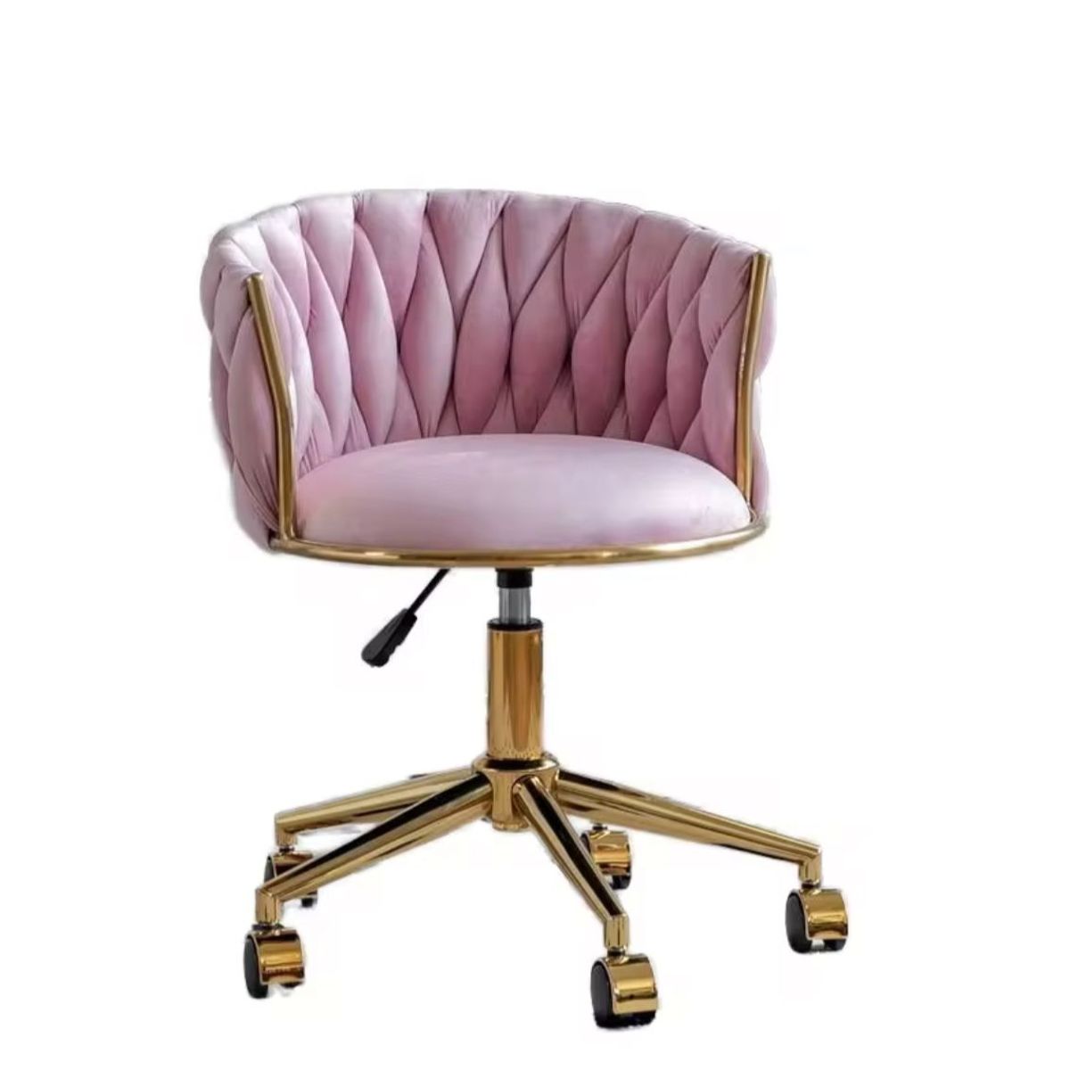 HABITA2 CHILE - Silla Escritorio Queen Felpa Rosado Pedestal Dorado