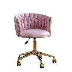 HABITA2 CHILE - Silla Escritorio Queen Felpa Rosado Pedestal Dorado