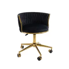 HABITA2 CHILE - Silla Escritorio Queen Felpa Negro Pedestal Dorado