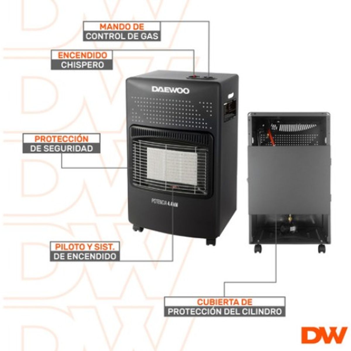 DAEWOO - Estufa A Gas Movil Daewoo Dany44 44 Kw 11 A 15 Kg 3 Niveles