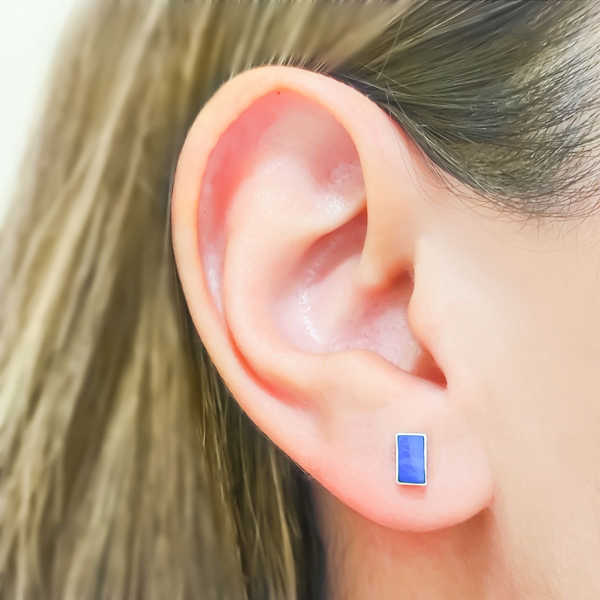 COGGIOLA - Aros Mini Rectángulo Lapislázuli Plata Fina 925