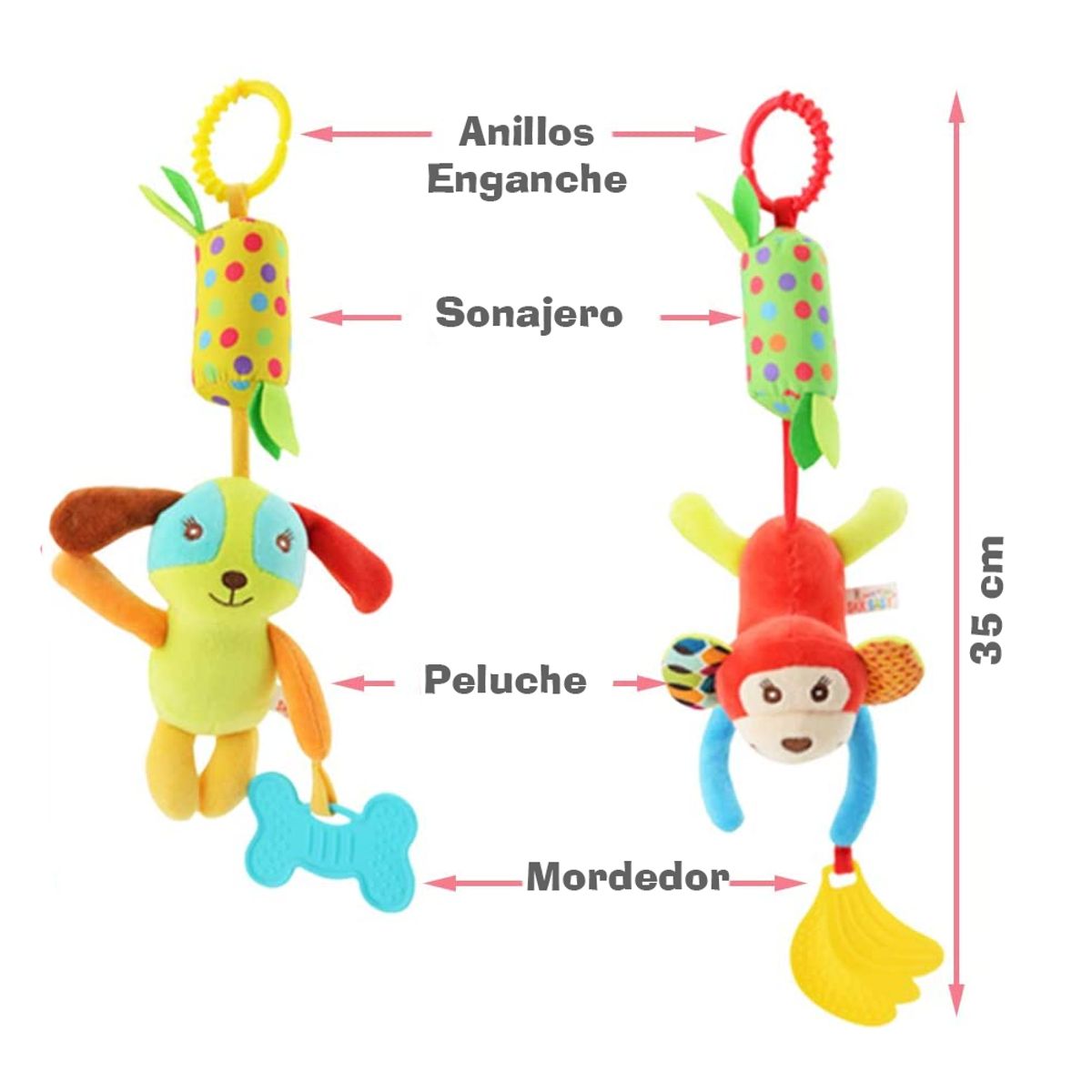 GENERICO - Juguete Sonajero Peluche Largo Mordedor Colgante Cochecito