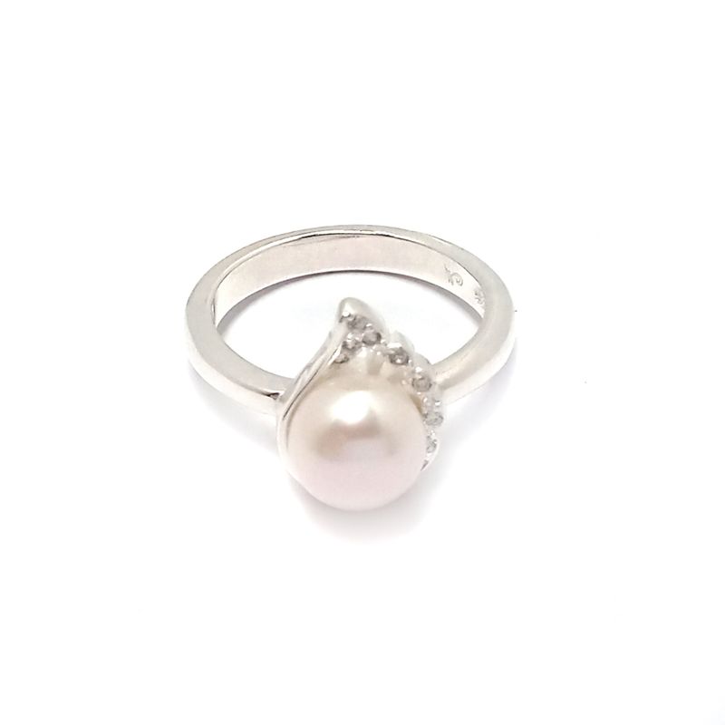 ANDREA COGGIOLA JOYAS - Anillo Perla De Río Ala Circón Plata Fina 925