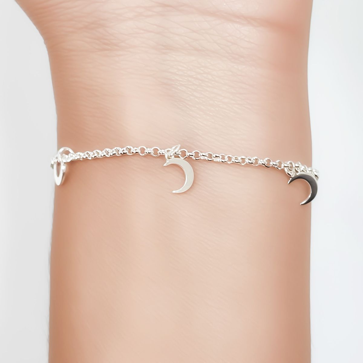 COGGIOLA - Pulsera 5 Lunas Cadena Rolo Plata Fina 925