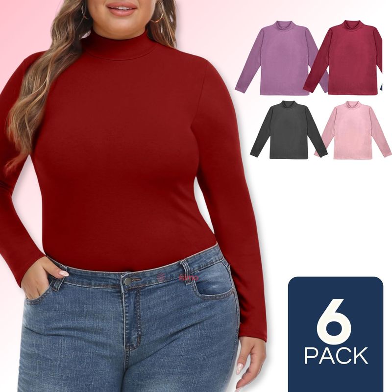 UTILISIMO - Pack 6 Camiseta Cuello Beatle Polar Manga Larga Mujer polera Colores Surtidos