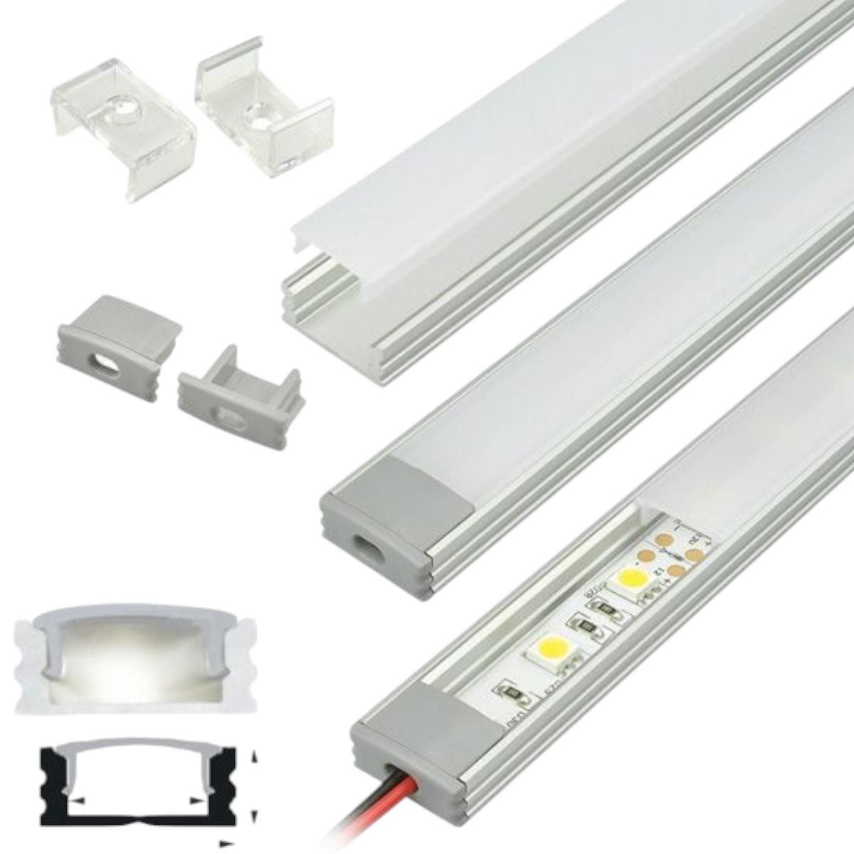 GENERICO - 9 Perfiles de 1 metro Rectangular Plano para Cinta Led (1205)