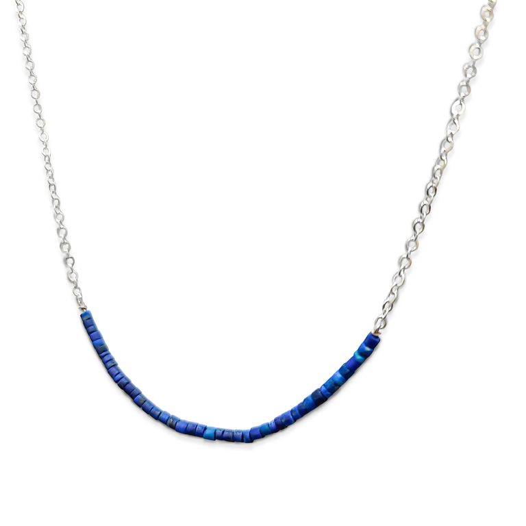 Collar Lapislazuli Mostacilla Cadena Eslabon Plata Fina 925 Azul TALLA UNICA