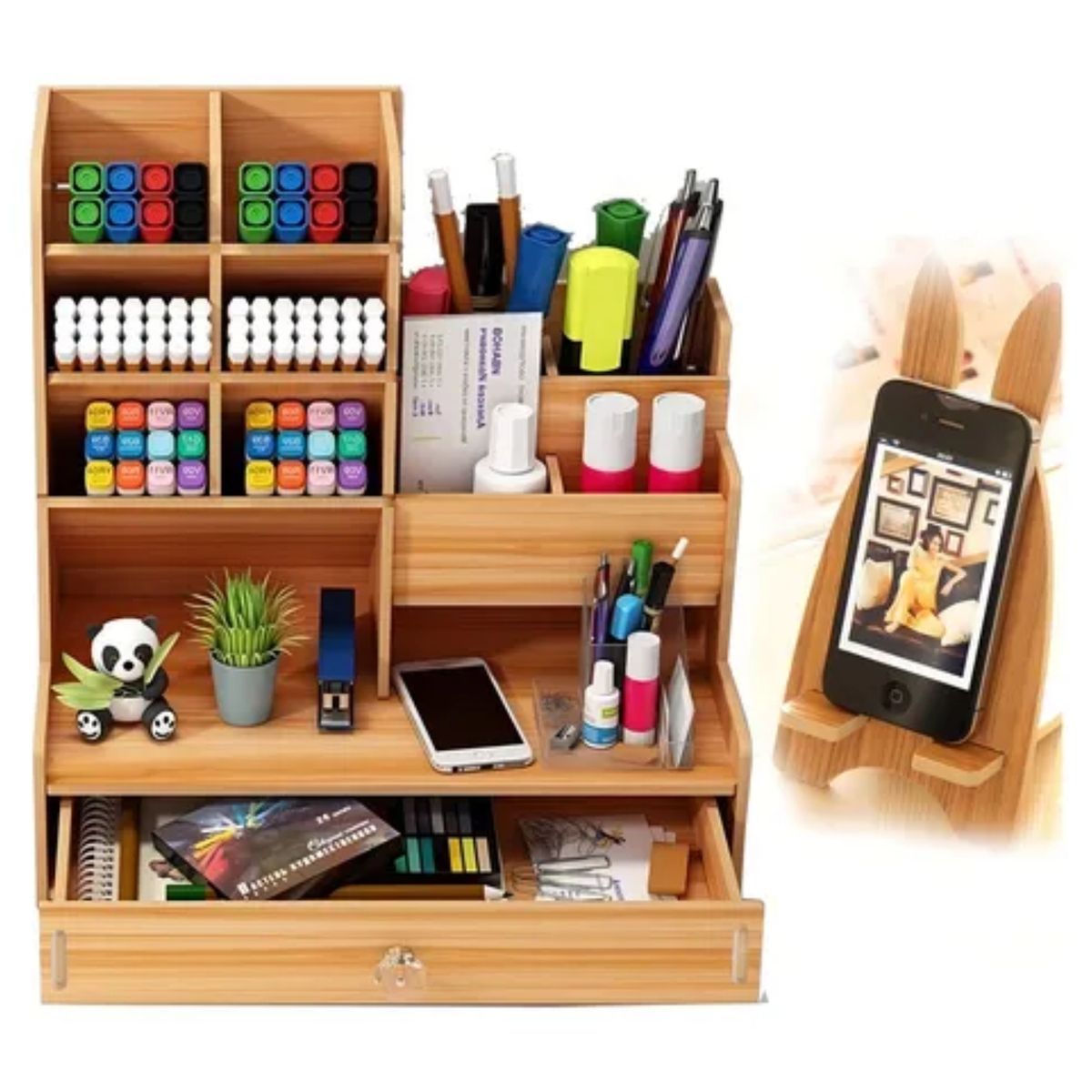 GENERICO - Organizador De Escritorio Madera Oficina Con Cajonera