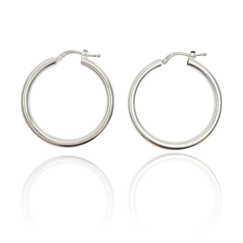 ANDREA COGGIOLA JOYAS - Aros Argollas Tubo Redondo 30mm Plata Fina 925
