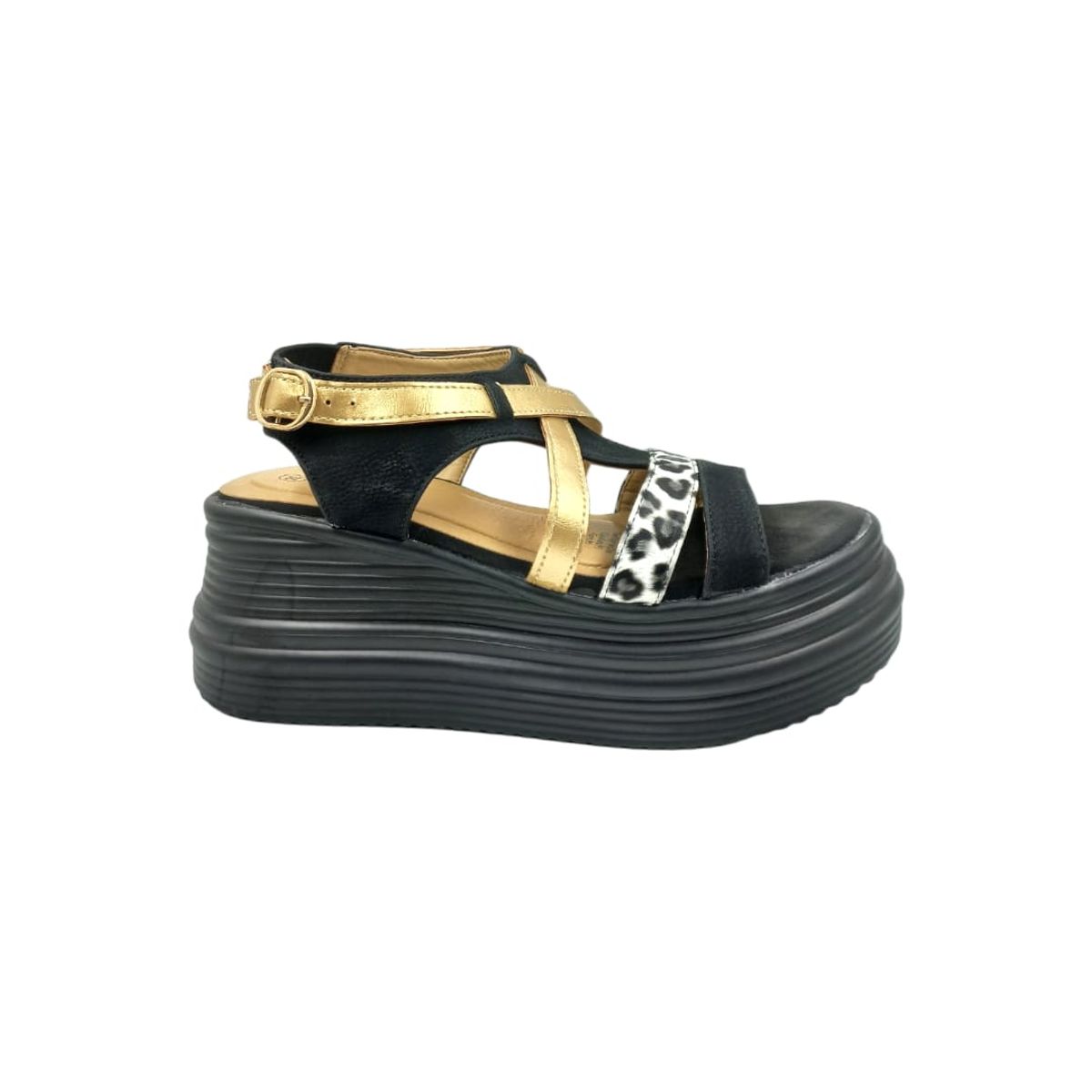 HERIEL - Sandalia Negra Print Plataforma
