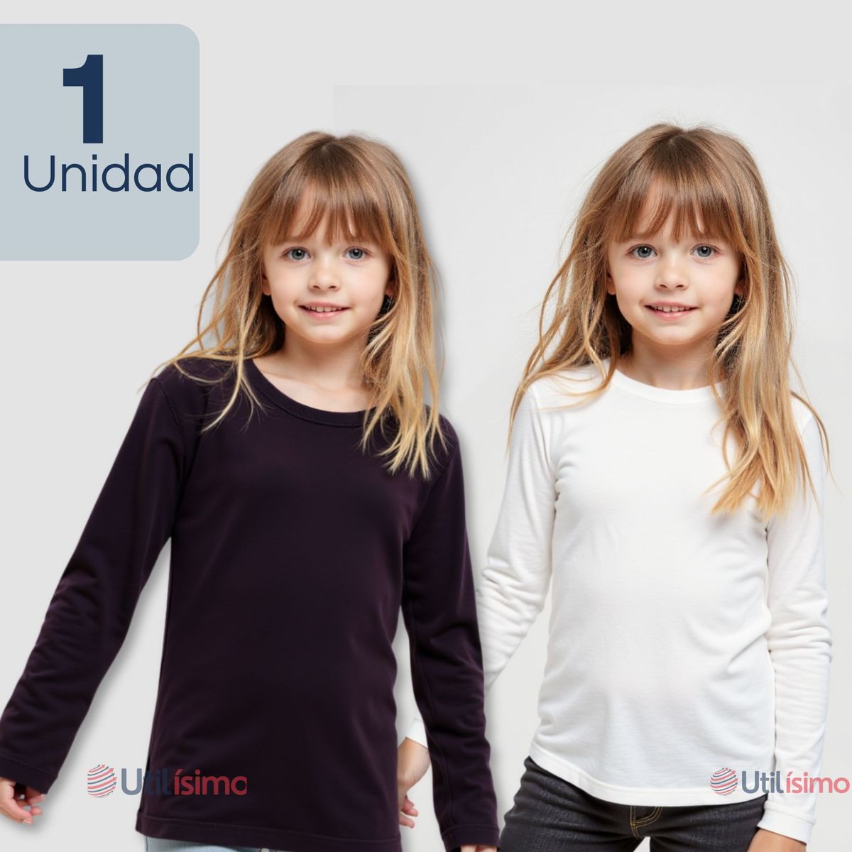 UTILISIMO - Camiseta Algodón Manga Larga Primera Capa Niña Polera Blanco y Negro