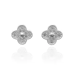 ANDREA COGGIOLA JOYAS - Aros Trébol 4 Hojas Circón Blanco Plata Fina 925