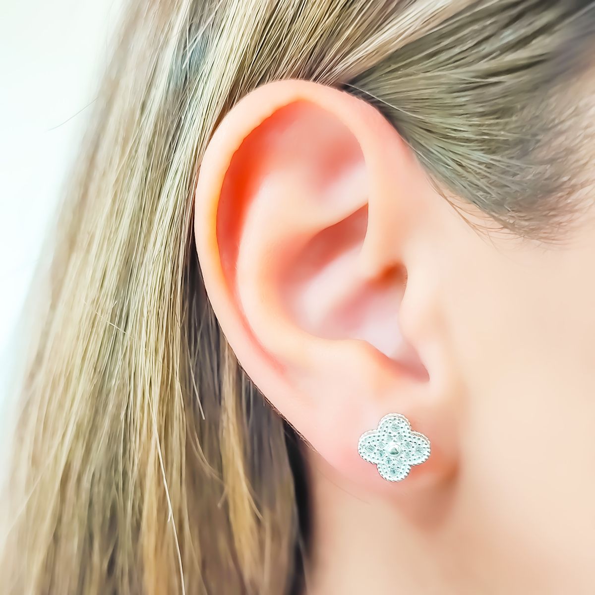 COGGIOLA - Aros Trébol 4 Hojas Circón Blanco Plata Fina 925