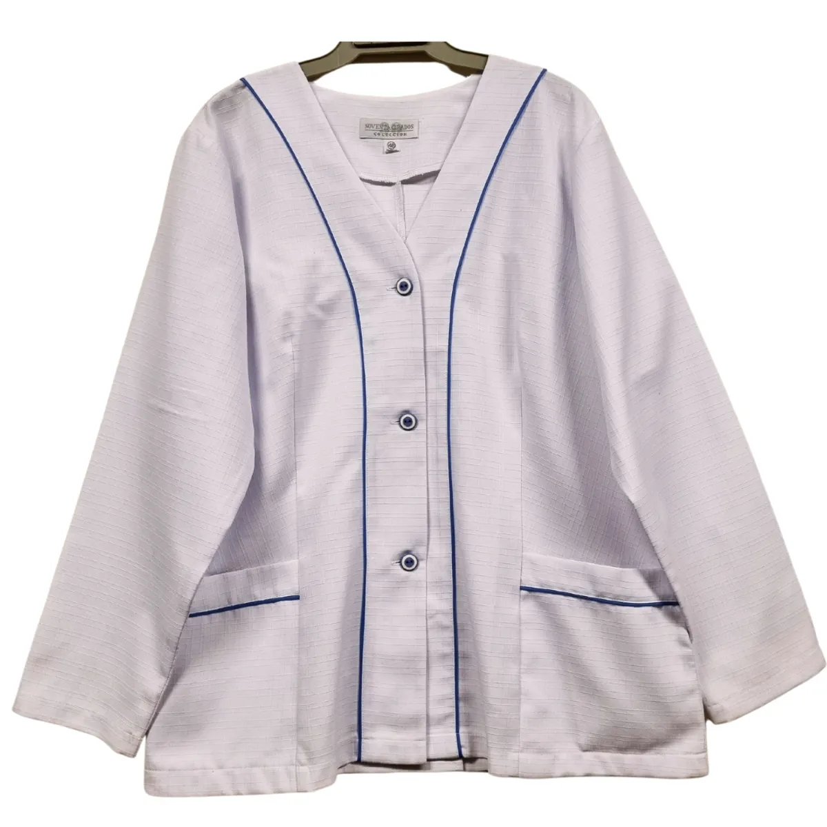 90 GRADOS - Chaquetilla Blanca con Líneas Azules Para Mujer